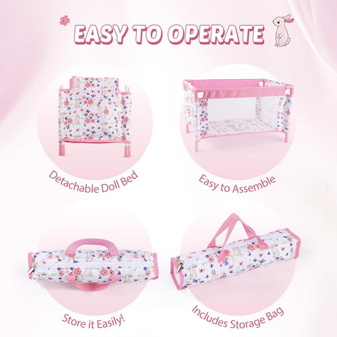 18 Inch 3+ Reborn Baby Dolls Crib, Babys Doll Bed for Baby Dolls, Removable Babys Doll Playpen Toy Crib, Reborn Baby