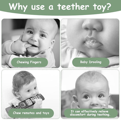 2PCS Silicone Baby Teething Toys, Cell Phone Teether with 2 Pacifier Clips, BPA Free Chew Toys for 0-12 Months