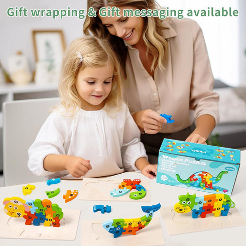 6 Pack Wooden Animal Toddler Puzzles for Kids Ages 3-5, Montessori Learning Jigsaw Toys for 2-6 Years