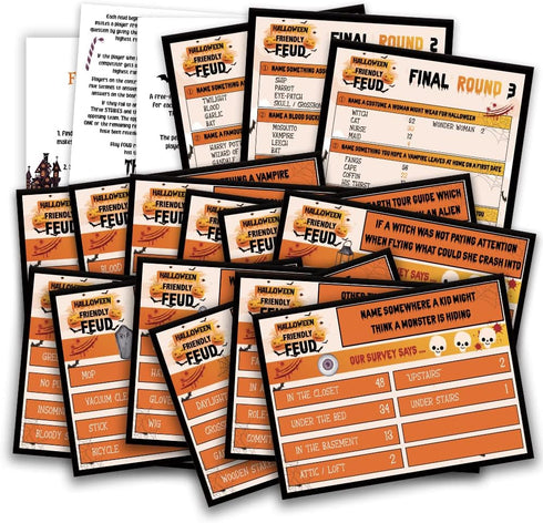 Halloween Friendly Feud Quiz - Family Feud Trivia Game for Baby Shower, Game Night, and Family Activity - 004I