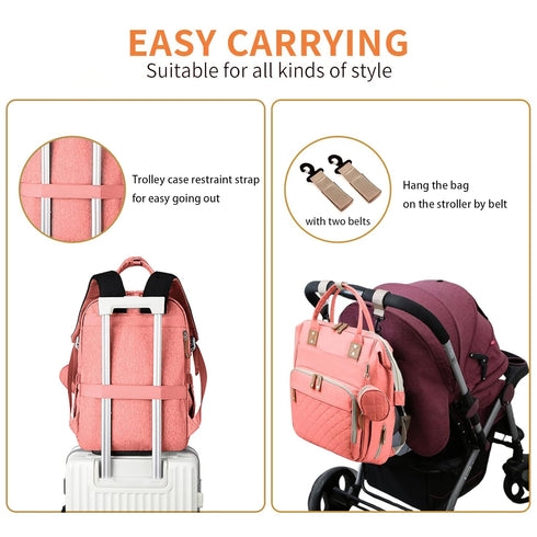 Backpack 3 1 Backpack mommy GurZinn Diaper Bag with Changing Station Portable in Multifunction Travel bag Stroller Pink