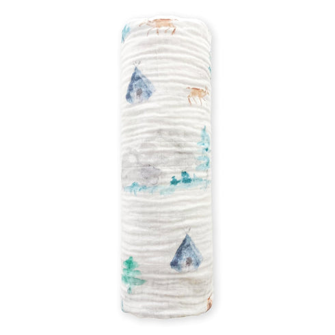 SwaddleDesigns Cotton Muslin Swaddle Blanket, 46x46 inches, Receiving Blanket for Baby Boys & Girls, Watercolor Denim
