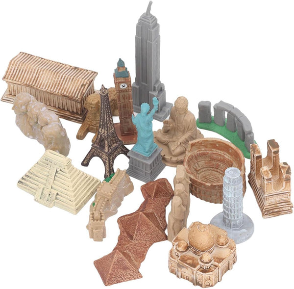 FOSA Miniature Ancient Buildings Toys, 17PCS Mini Around The World City Miniatures for Diorama Projects