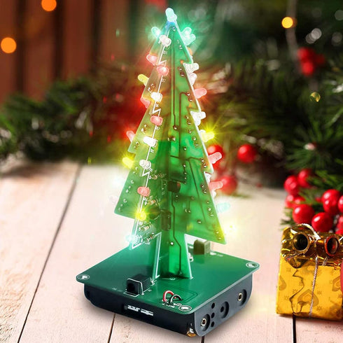 Adeept 3D Christmas Tree LED DIY Kits - 7 Color Flash RGB Circuit Electronic Assemble - STEM Project for Teens
