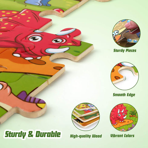 SYNARRY Wooden Jigsaw Puzzles for Kids Age 3-5 - 4 Pack 24-40 Pieces Educational Learning Toys Gift Set