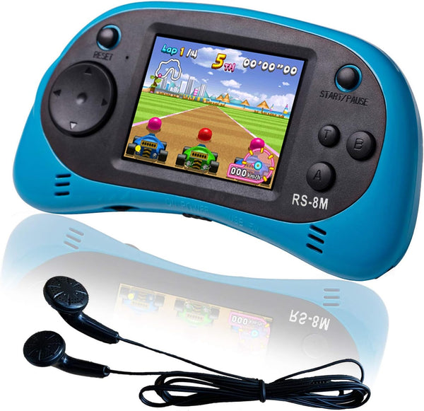 EASEGMER 16 Bit Kids Handheld Game Player - 220 HD Video Games, 2.5 Inch Portable with Headphones (Blue)