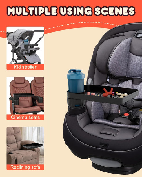 SEVEN SPARTA Car Seat Tray for Kids, Rotatable Snack Tray for Travel with Cup Holder for Family Road Trip Essentials