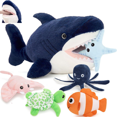 MaoGoLan 6Pcs Soft Shark Stuffed Animals with 5 Sea Animals Inside -