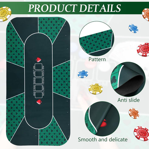 5-10 Kinlop Poker Mat Table Top with Storage Bag Portable Rubber Poker Table Cover Folding Texas for Players Layout