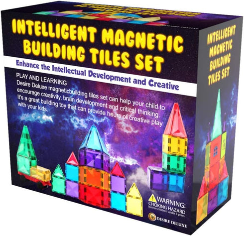 Desire Deluxe Magnetic Tiles Building Blocks Toy - STEM Educational Magnet Set for Kids, 57PC
