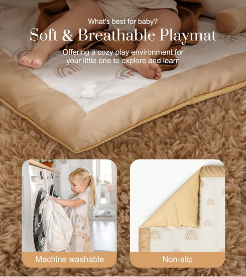 Tummy 6 12 Mallify Washable Time Mat, Deluxe Baby Play Mat, Baby Play Gym with Featured Toys and Milestone Cards, Baby