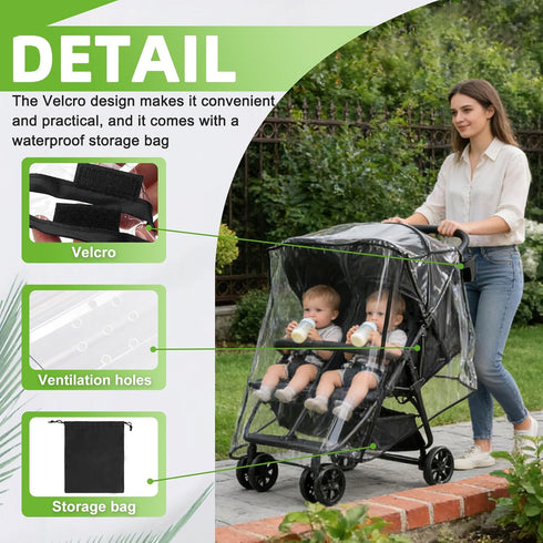 Rain Cover for Zoe Twin Double Stroller, Custom Fit Waterproof Stroller Rain Cover with Clear EVA, Ventilation Holes