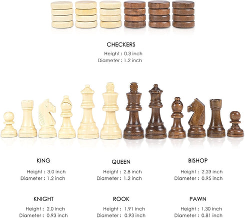 AMEROUS Magnetic Wooden Chess and Checkers Game Set, 15 Inches, 2 Extra Queens, Gift Package