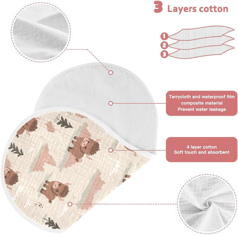 decor gift 4 Pack 22x11in Cotton Muslin Burp Cloth Easy Care Cute Cartoon Lakeshore Bison Brown Feeding Cloth