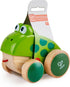 Frog Pull-Along by Hape | Wooden Frog Fly Eating Pull Toddler Toy, 4.6 x 3.3 x 3.8 inches, Green