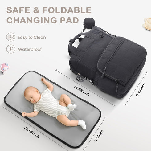 Backpack, Backpack VONAL Diaper Bag Lightweight Baby Diaper Bags, Travel Large Diaper Bag with Changing Station, Black