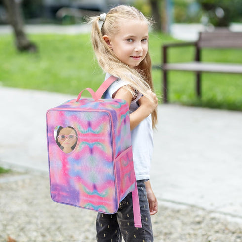 18 Inch Doll Carrier Set with Clothes and Accessories Including Doll Travel Bag, Doll Dress, Doll Shoes, Doll Sunglasses, Doll Backpack and Unicorn for Unicorn Birthday Gift (Pink)