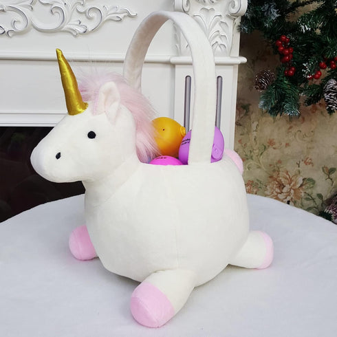 DearSun 3D Unicorn Plush Basket, Cute Candy Bucket for Kids Gift Party Decoration, Halloween Trick or Treat Baskets,