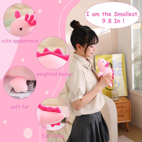 SQEQE Weighted Axolotl Plush Toy, Pink Stuffed Animals Cute Weighted Pillow for Girls & Boys Age 3-12 (9.8")