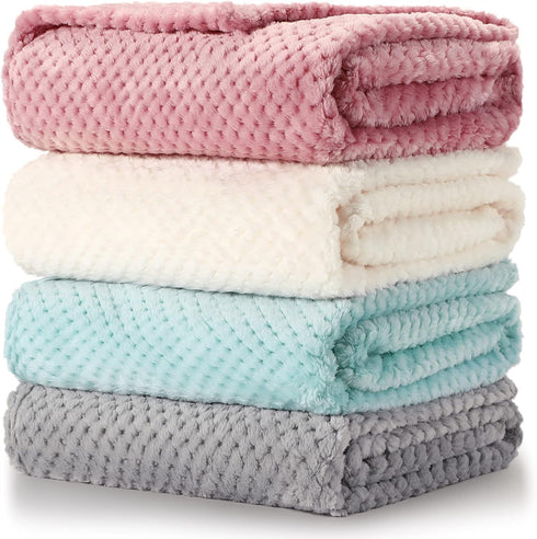 Reginary 4 Pack Fuzzy Blanket 30 x 40'' Waffle Flannel Baby Throw