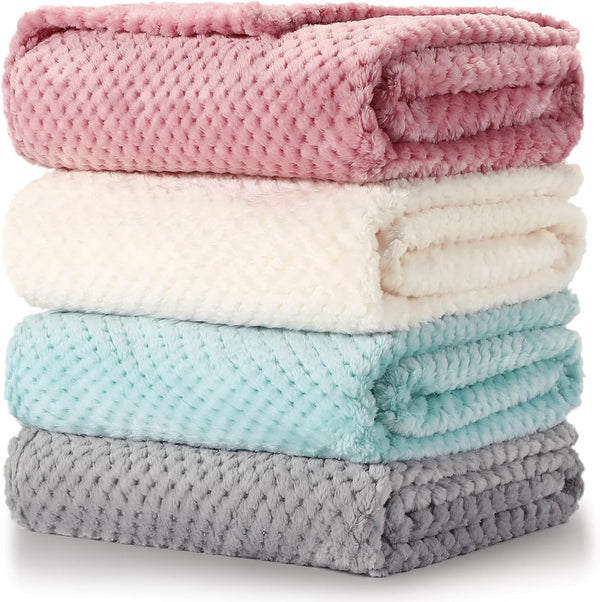 Reginary 4 Pack Fuzzy Blanket 30 x 40'' Waffle Flannel Baby Throw