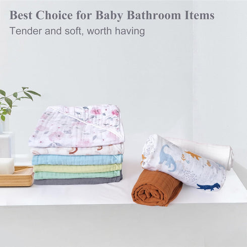 2 Pack 100% 32x32Inch, PHF Baby Hooded Towels, Muslin Cotton Baby Bath Towel with Hood for Newborn, Infant, Toddler