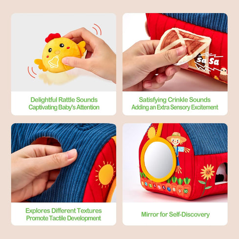 6-12 6 1-3, hahaland Baby Toys Months - Surprise Barn Stuffed Farm Animals, Rattle, Crinkle, Mirror, Montessori Toys