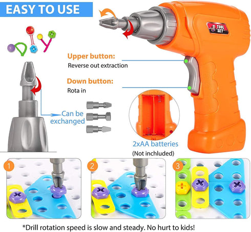 Educational Toys Building Blocks, 244 Pieces Electric Screwdriver DIY Kit for Kids Ages 4-10