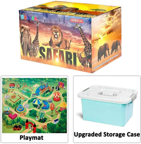 BOLZRA Playset, 3-5, 22Pcs Safari Animals Figures with Activity Play Mat & Storage Box, Realistic Plastic Jumbo Jungle