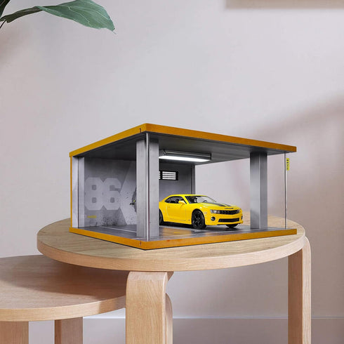 1/24 Scale Wooden Parking Garage Display Case for Diecast Cars with LED Light and Acrylic Cover