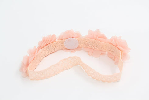 Baby Toddler Elastic Chiffon Flower Headbands, Princess Girls Hand Sewing Beads Flower Headwear (QJ11 White Pink)