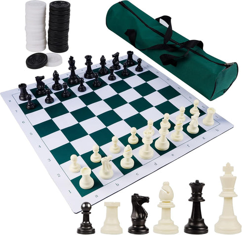Juegoal 20" Portable Chess & Checkers Set, 2 in 1 Travel Board