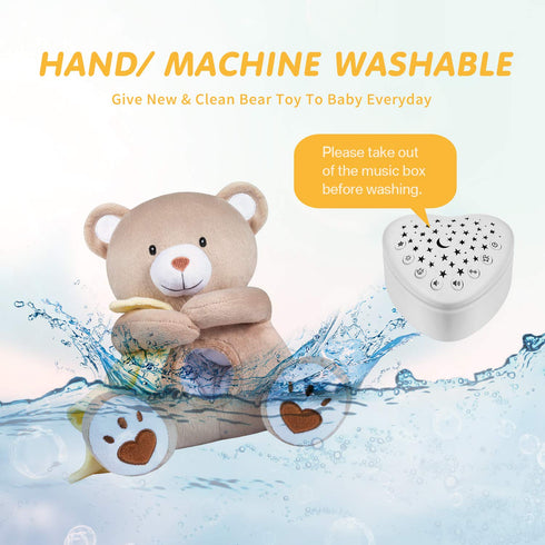 BEREST Rechargeable Baby Sleep Soother Bear, Mom's Heartbeat & Lullabies, White Noise Sound, Nursery Decor Night Light