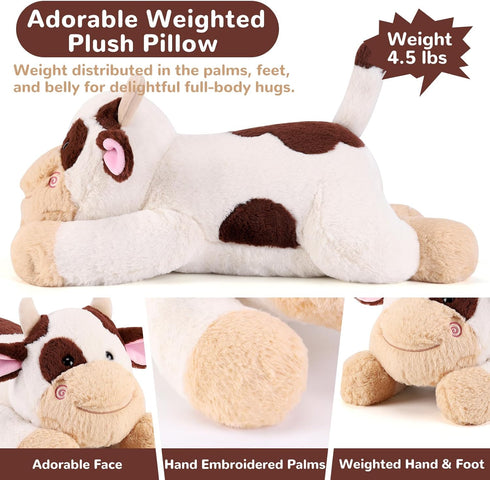 22 Inch 4.5 (22" 4.5 lbs gnomantic Cow Weighted Stuffed Animals - Pounds Weighted Plushies Cow Stuffed Animals - Big