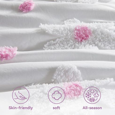 Set 4-Piece Set Set Set, Set, Toddler Bedding for Girls Purple Boho Tufted Daisy Flowers Toddler Bed Comforter