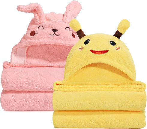 Hooded Toddler Bath Towels, 2 Pack Thick Towel for Kids with Animal