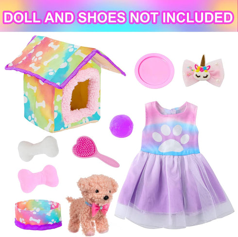 18 Inch Sets 18" DOTVOSY American Doll's Clothes and Accessories Pets Dog Play for Doll Included Dress,Pets Dog,pet