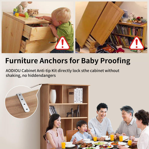Furniture Anchors Anti-Tip Baby Proofing: Safety Straps Kit for Dresser, Secure 400 lbs Bookcase to Wall, 4 Pack