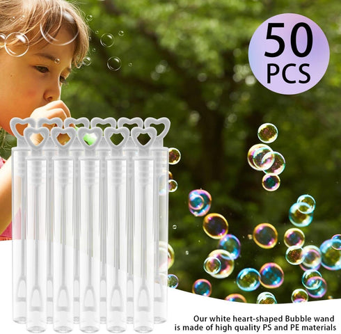 50 PCS Bubble Wand, White Heart Bubble Stick Tube, Wedding Bubbles Toy for Anniversaries and Festivals