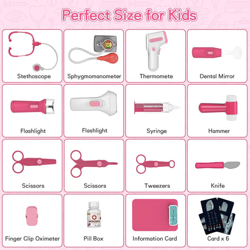 Pink Doctor Kit for Toddlers 3-5 - Pretend Doctor Play Set with Cart, Stethoscope, and Thermometer for Kids 6-8