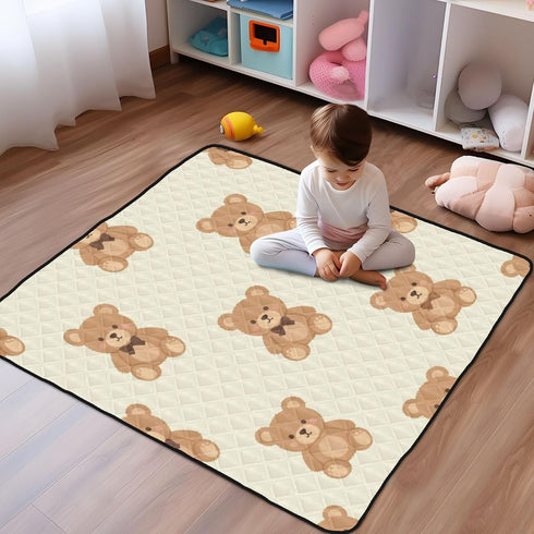 GOODOLD 50x50 Inch Cute Teddy Bear Baby Play Mat One-Piece Soft Crawling Mat Waterproof Playmat with Non-Slip Bottom