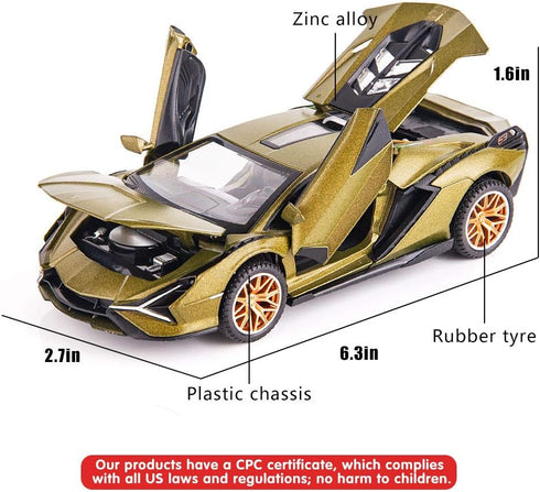 BDTCTK Lambo Sian FKP37 Car Model Toy, 1:32 Child Sound and Light Pull Back Car, Army Green Zinc Alloy Casting