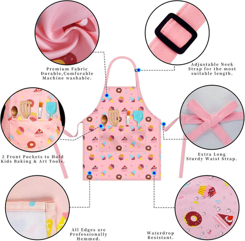 Kids Aprons for Girls, Toddler Aprons with Pockets for Cooking, Baking, Crafting, Adjustable for Art and Gardening