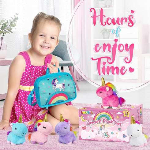 18 5 Set, 2 3 4 5 6 7 8 KMUYSL Toys for Months+ Year Old Girls, Plush Stuffed Animal with Unicorn Babies in Plush Bag