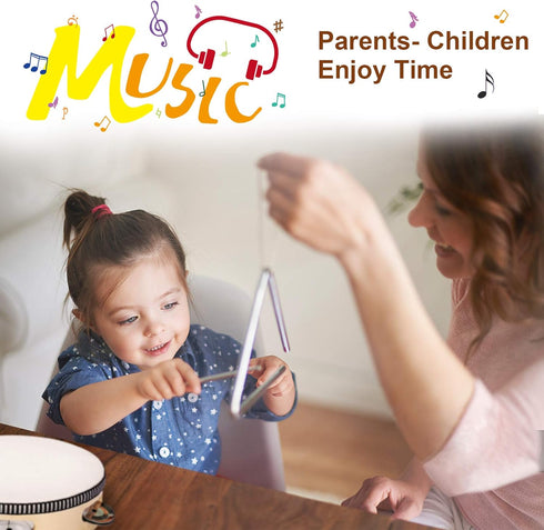 LOOIKOOS Toddler Musical Instruments, Natural Wooden Percussion Toy Set for Kids with Storage Bag