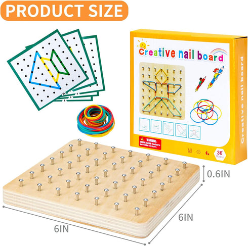 (6 6 0.6 HEELWIRE Wooden Geoboard,Montessori Toy,Graphical Mathematical Education Toy for Kids with Pattern Cards