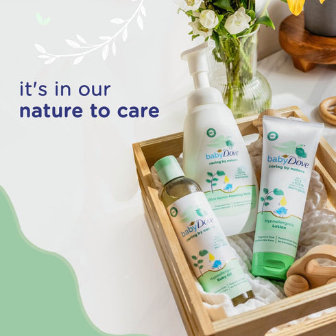 Baby Dove Hypoallergenic Lotion Caring By Nature, 2 Count, Contains Vitamin E & 100% Natural Moringa Oil, 13.5 fl oz