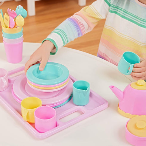 Set 3+ Years(34 Battat Play Circle Dish Plates, Cups, and Tea Party Toys Kitchen Toys for Toddlers Pretend Play Pieces)