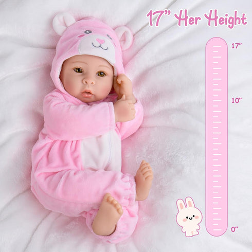 17-inch Aori Baby Dolls Realistic, Lifelike Soft Body Baby Girl That Look Real with Feeding Kit Included, Ideal Gift