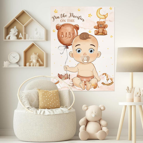 Faccito 24 Pin The Pacifier Baby Shower Games Bear Baby Shower Decorations Include Large Poster Stickers Blindfold Pin